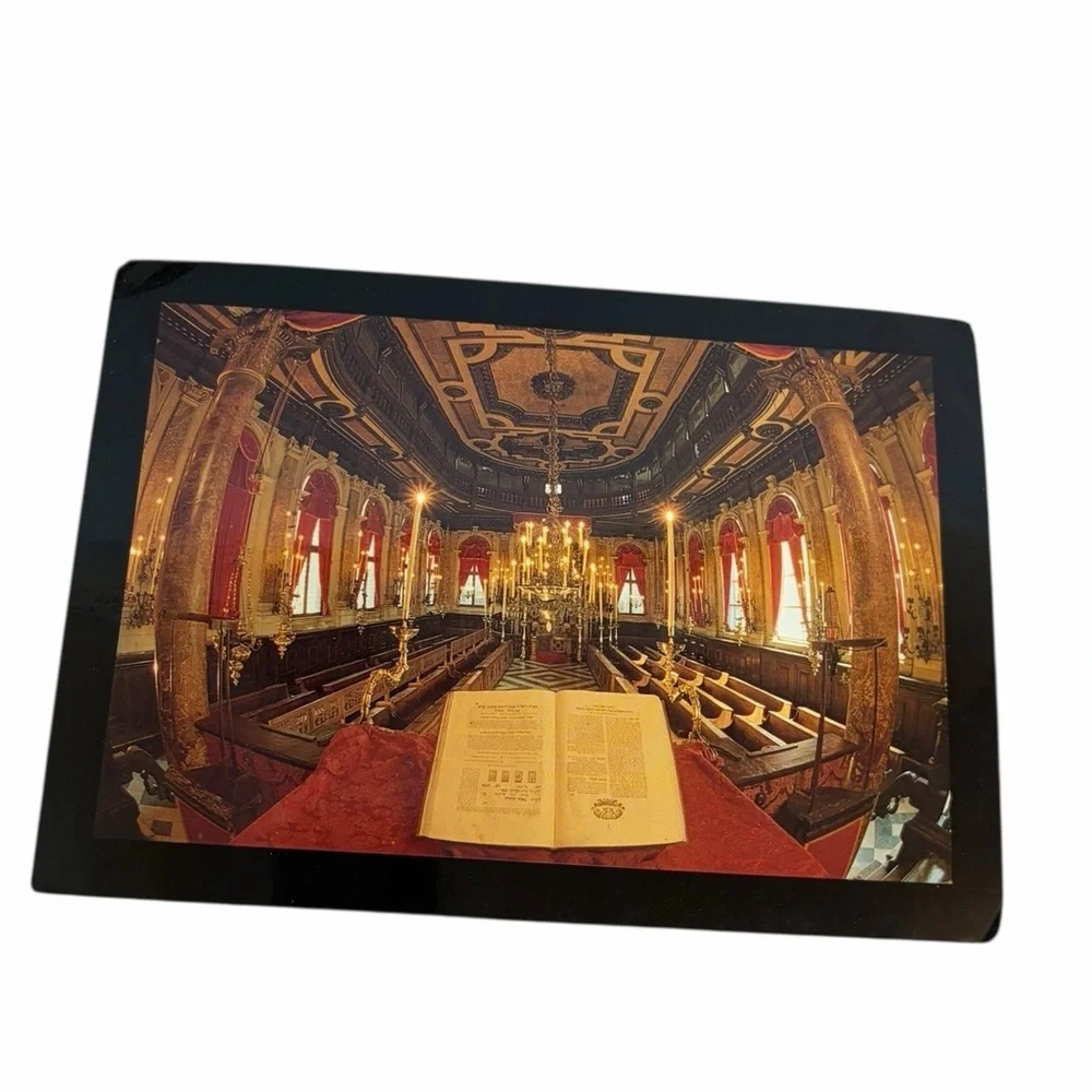 Vintage Synagogue Interior Postcard Ornate Sanctuary Torah Ark Judaica